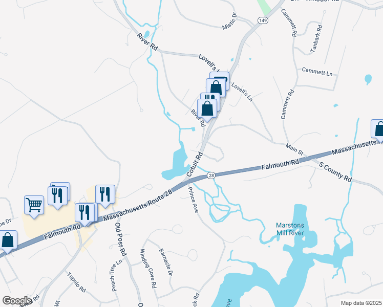 map of restaurants, bars, coffee shops, grocery stores, and more near 71 Cotuit Road in Barnstable