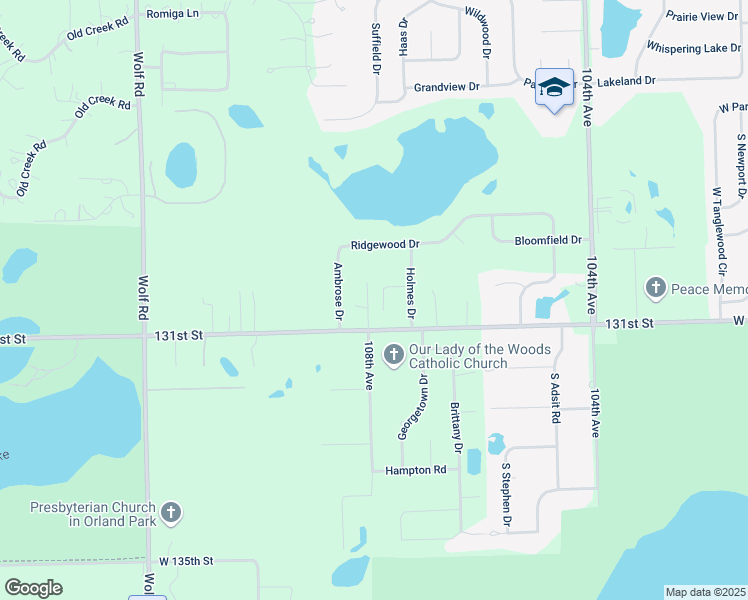 map of restaurants, bars, coffee shops, grocery stores, and more near 10800 West 131st Street in Orland Park