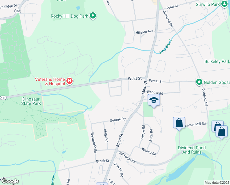 map of restaurants, bars, coffee shops, grocery stores, and more near 100d West Street in Rocky Hill