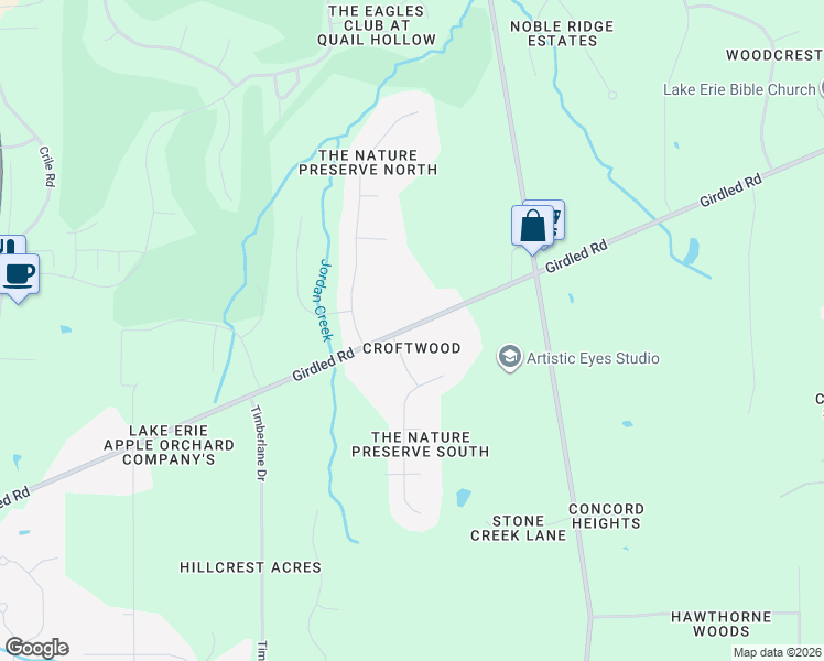 map of restaurants, bars, coffee shops, grocery stores, and more near 8068 Rainbow Drive in Painesville
