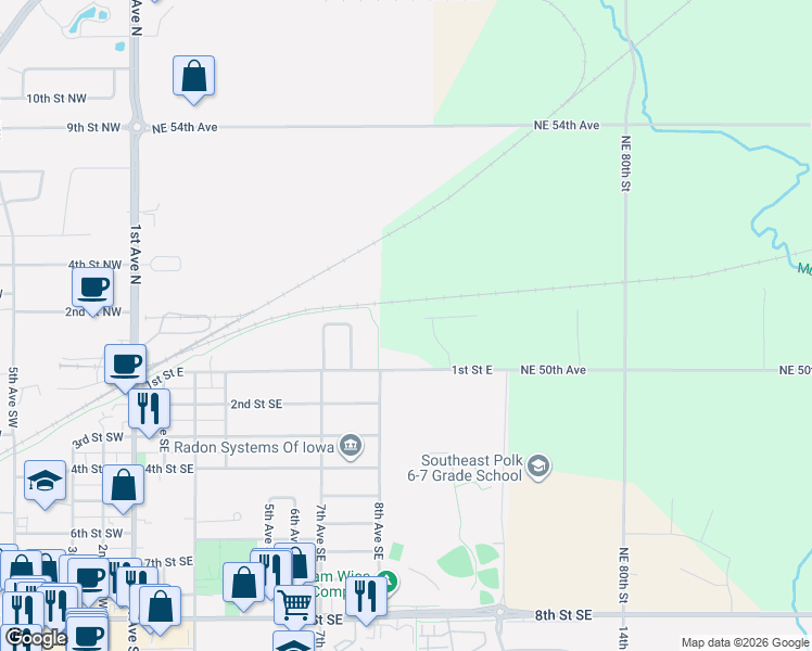 map of restaurants, bars, coffee shops, grocery stores, and more near 711 1st Street East in Altoona