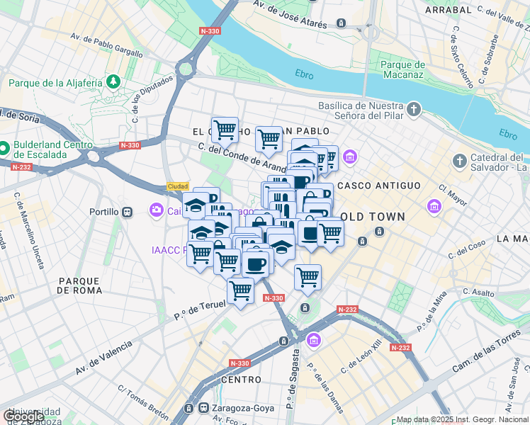 map of restaurants, bars, coffee shops, grocery stores, and more near 4 Calle de la Madre Rafols in Zaragoza