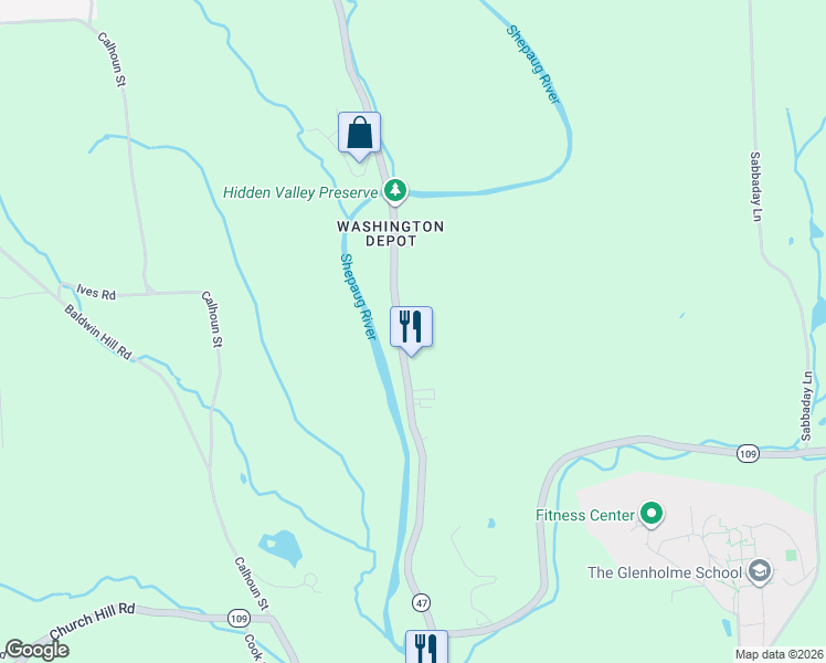 map of restaurants, bars, coffee shops, grocery stores, and more near 96 Bee Brook Road in Washington