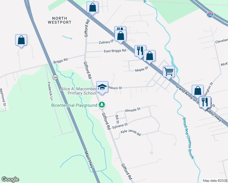 map of restaurants, bars, coffee shops, grocery stores, and more near 65 Osborn Street in Westport