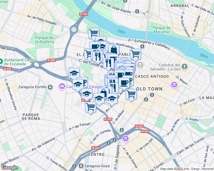 map of restaurants, bars, coffee shops, grocery stores, and more near 4 Calle de la Madre Rafols in Zaragoza