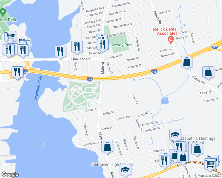 map of restaurants, bars, coffee shops, grocery stores, and more near 710 Dana Farms in Fairhaven