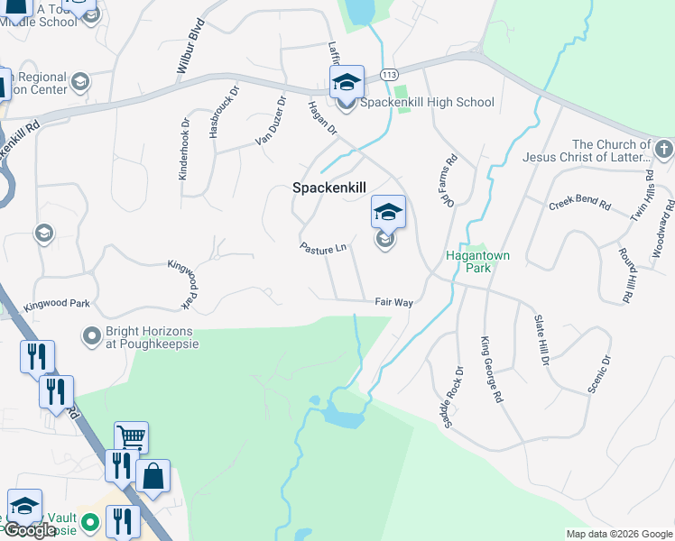 map of restaurants, bars, coffee shops, grocery stores, and more near 42 Pasture Lane in Poughkeepsie