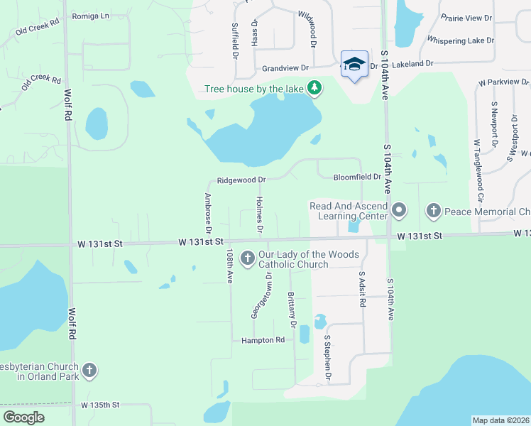 map of restaurants, bars, coffee shops, grocery stores, and more near 13001 Holmes Drive in Palos Park