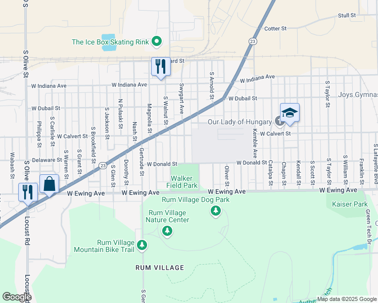 map of restaurants, bars, coffee shops, grocery stores, and more near in South Bend