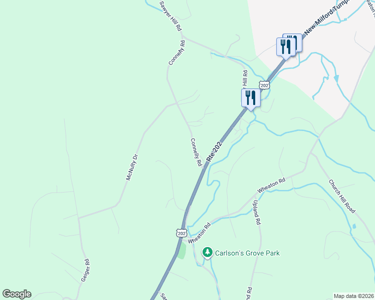 map of restaurants, bars, coffee shops, grocery stores, and more near 17 Connelly Road in New Milford