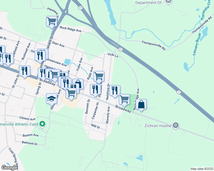map of restaurants, bars, coffee shops, grocery stores, and more near 29 Nelshore Drive in Monticello
