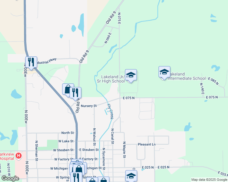 map of restaurants, bars, coffee shops, grocery stores, and more near 770 North 075 East in LaGrange