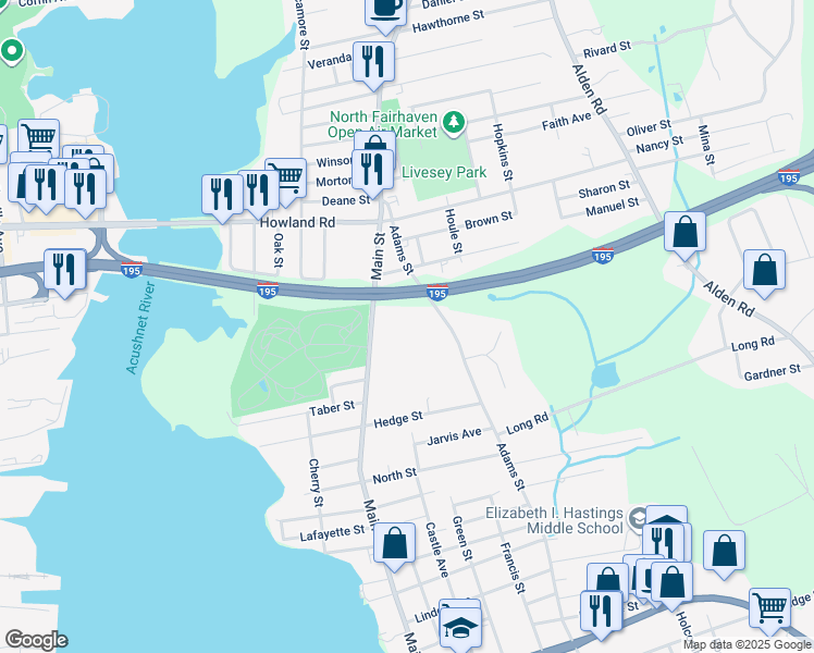 map of restaurants, bars, coffee shops, grocery stores, and more near 538 Dana Farms in Fairhaven
