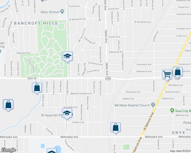 map of restaurants, bars, coffee shops, grocery stores, and more near 1320 Waverly Avenue in Toledo