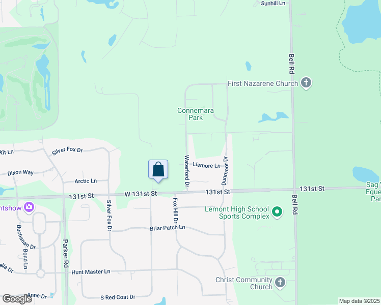 map of restaurants, bars, coffee shops, grocery stores, and more near 12945 Waterford Drive in Lemont