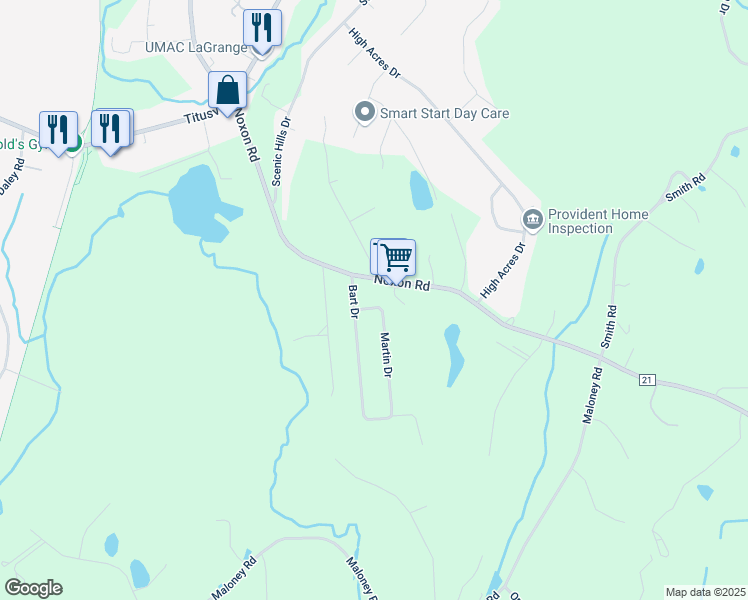 map of restaurants, bars, coffee shops, grocery stores, and more near 462 County Road 21 in Poughkeepsie