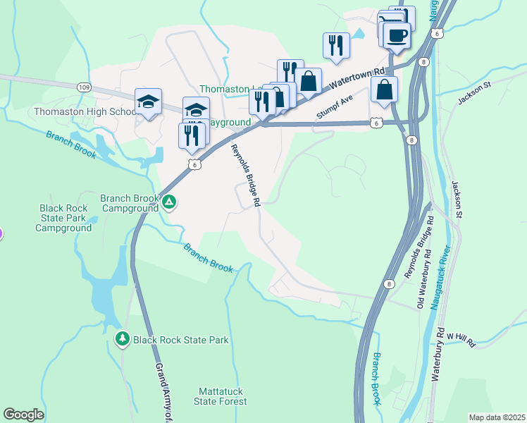 map of restaurants, bars, coffee shops, grocery stores, and more near 91 Reynolds Bridge Road in Thomaston