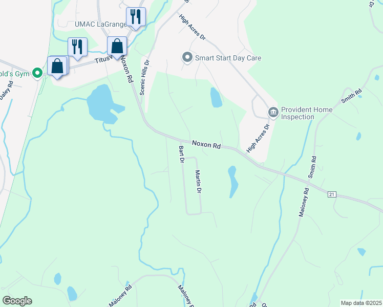 map of restaurants, bars, coffee shops, grocery stores, and more near 462 County Road 21 in Poughkeepsie