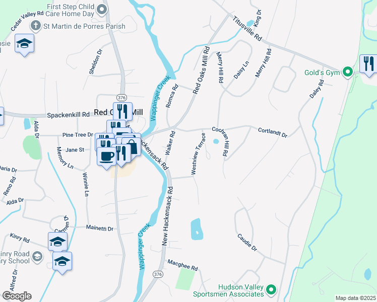 map of restaurants, bars, coffee shops, grocery stores, and more near 3 Westview Terrace in Poughkeepsie