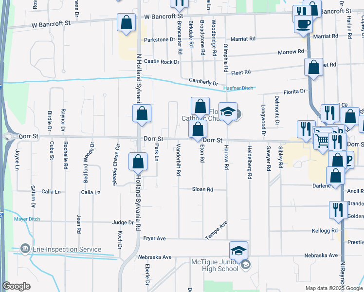 map of restaurants, bars, coffee shops, grocery stores, and more near in Toledo