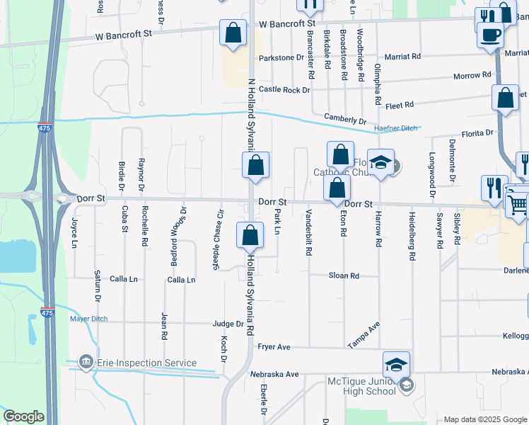 map of restaurants, bars, coffee shops, grocery stores, and more near in Toledo