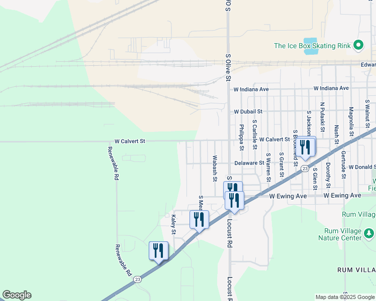 map of restaurants, bars, coffee shops, grocery stores, and more near 1920 Prospect Street in South Bend