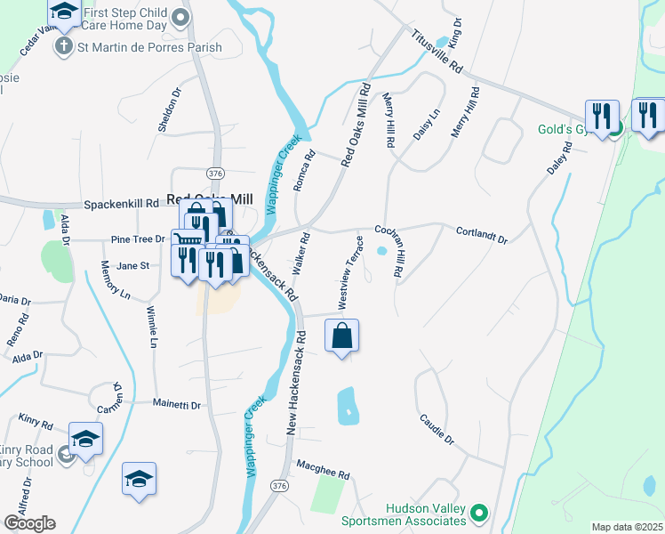 map of restaurants, bars, coffee shops, grocery stores, and more near 3 Westview Terrace in Poughkeepsie