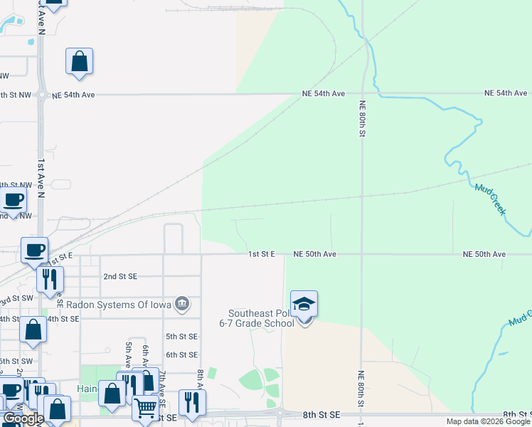 map of restaurants, bars, coffee shops, grocery stores, and more near 7622 Northeast 50th Avenue in Altoona