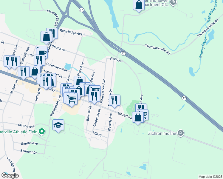 map of restaurants, bars, coffee shops, grocery stores, and more near 29 Nelshore Drive in Monticello