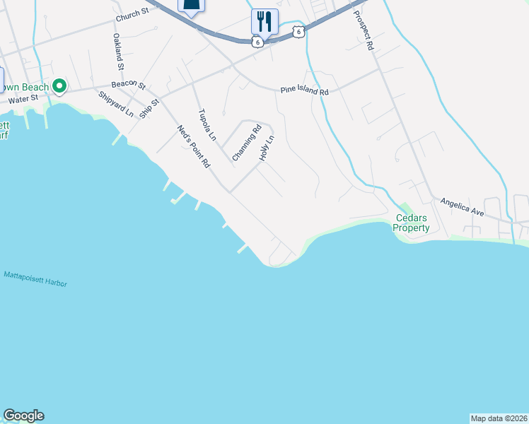 map of restaurants, bars, coffee shops, grocery stores, and more near 37 Ned's Point Road in Mattapoisett