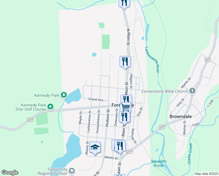 map of restaurants, bars, coffee shops, grocery stores, and more near 798 Hudson St in Forest City