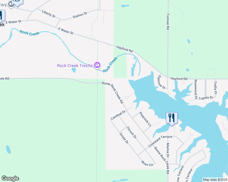 map of restaurants, bars, coffee shops, grocery stores, and more near 752 Rome Rock Creek Road in Roaming Shores
