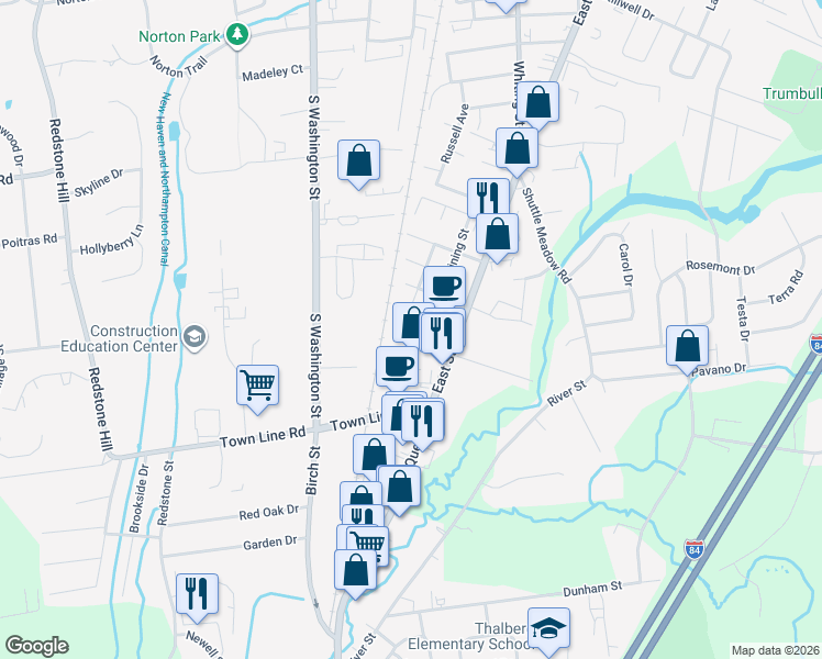 map of restaurants, bars, coffee shops, grocery stores, and more near 66 Atwood Street in Plainville