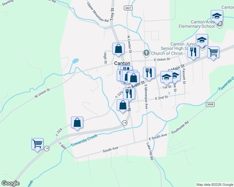 map of restaurants, bars, coffee shops, grocery stores, and more near 106-122 T-329 in Canton