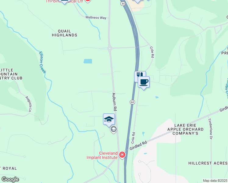map of restaurants, bars, coffee shops, grocery stores, and more near 8004 Auburn Road in Painesville