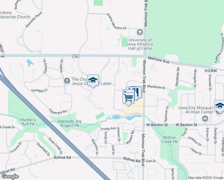 map of restaurants, bars, coffee shops, grocery stores, and more near 648 Westwinds Drive in Iowa City