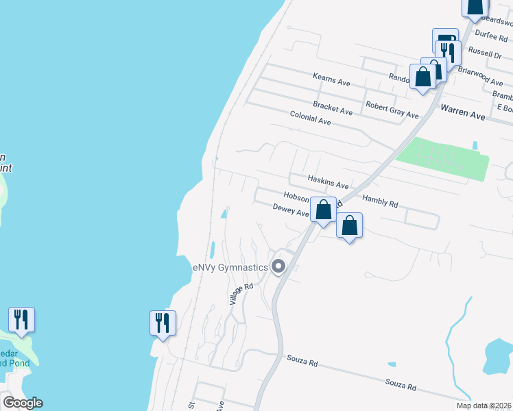 map of restaurants, bars, coffee shops, grocery stores, and more near 6 Miles Avenue in Tiverton