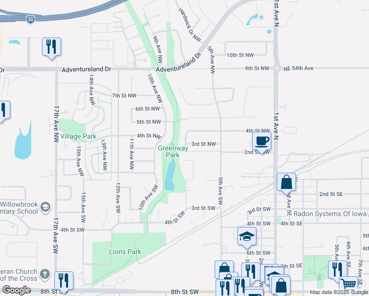 map of restaurants, bars, coffee shops, grocery stores, and more near 620 3rd Street Northwest in Altoona