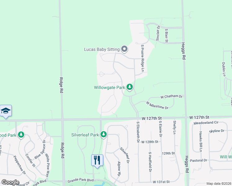 map of restaurants, bars, coffee shops, grocery stores, and more near 26529 West Countryside Lane in Plainfield