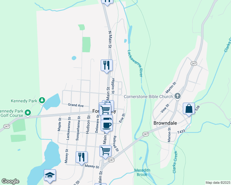 map of restaurants, bars, coffee shops, grocery stores, and more near 32 North Street in Forest City