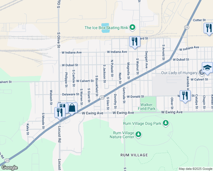 map of restaurants, bars, coffee shops, grocery stores, and more near 1918 South Jackson Street in South Bend