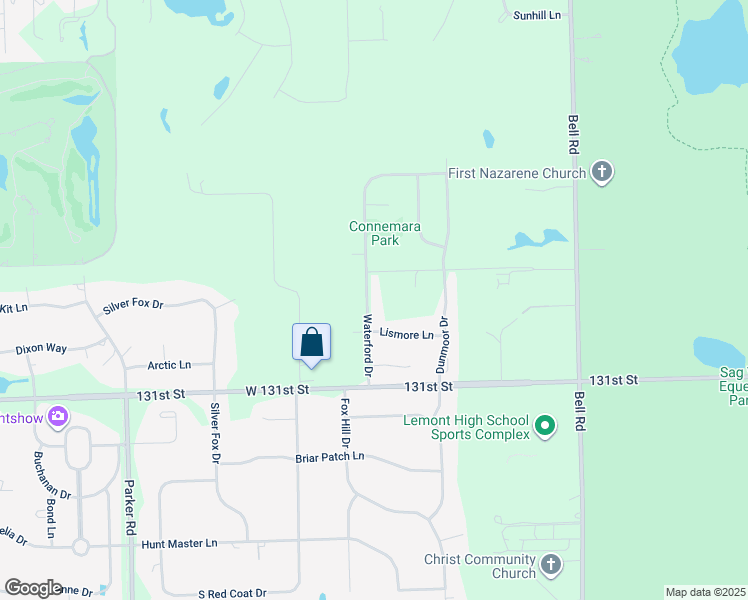 map of restaurants, bars, coffee shops, grocery stores, and more near 12945 Waterford Drive in Lemont