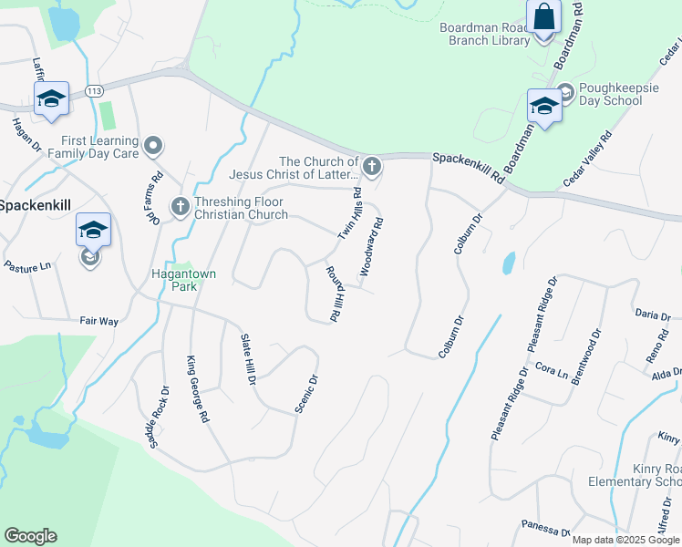 map of restaurants, bars, coffee shops, grocery stores, and more near 7 Round Hill Road in Poughkeepsie