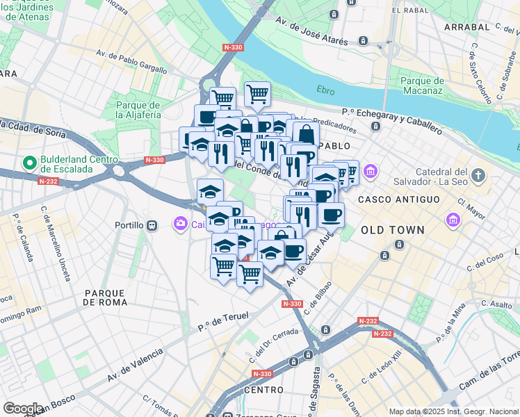 map of restaurants, bars, coffee shops, grocery stores, and more near 8 Calle de la Madre Rafols in Zaragoza