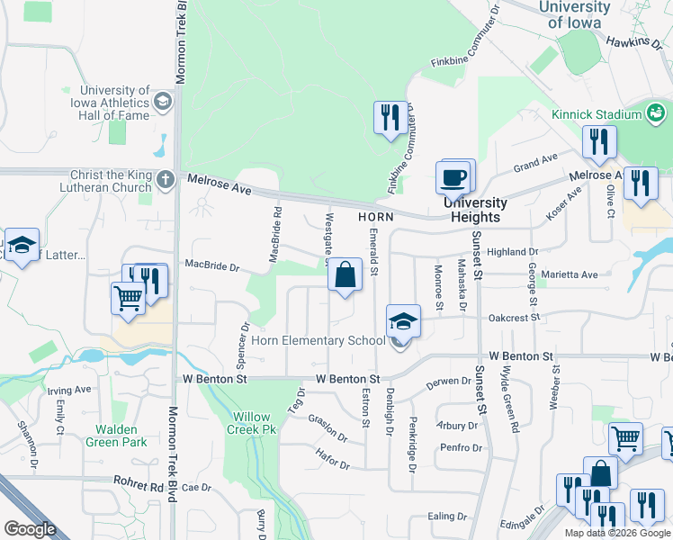 map of restaurants, bars, coffee shops, grocery stores, and more near 408 Westgate Street in Iowa City