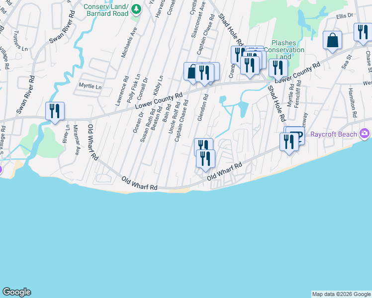 map of restaurants, bars, coffee shops, grocery stores, and more near 71 Glendon Road in Dennis