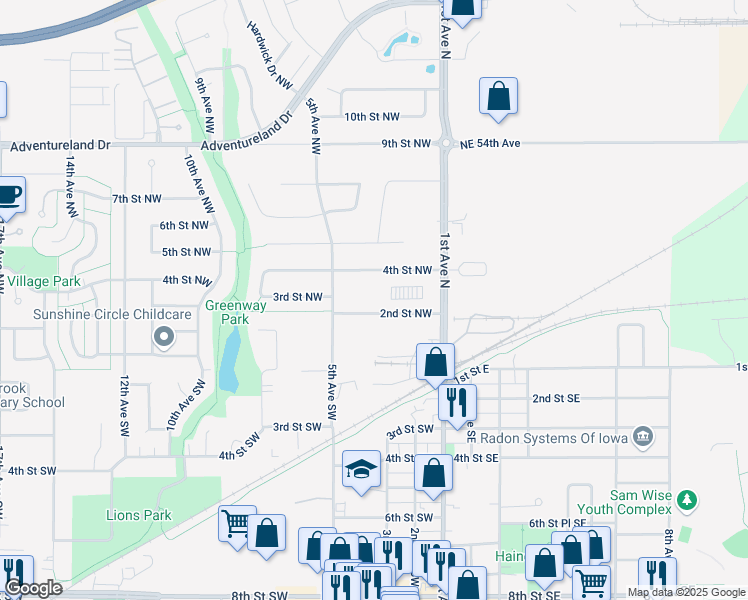 map of restaurants, bars, coffee shops, grocery stores, and more near 351 2nd Street Northwest in Altoona