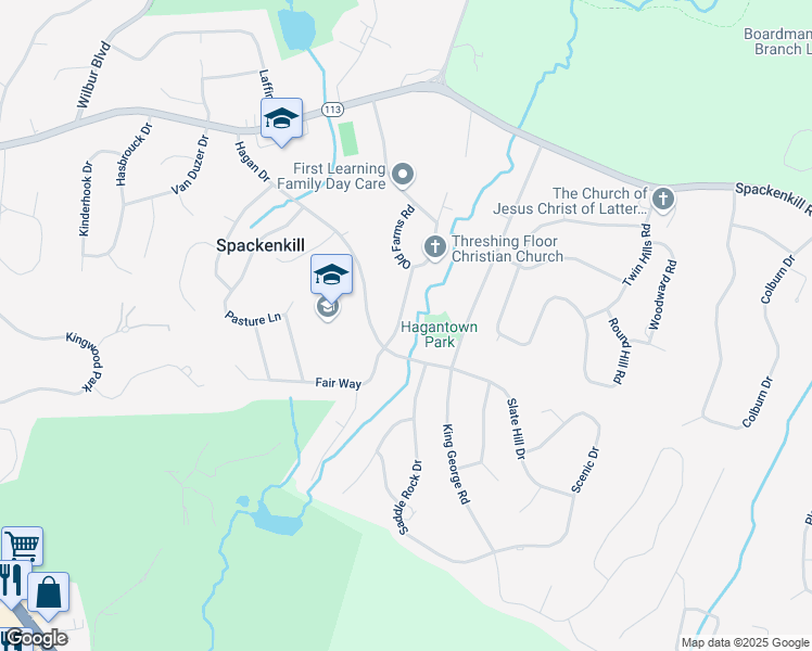 map of restaurants, bars, coffee shops, grocery stores, and more near 6 Bird Lane in Poughkeepsie