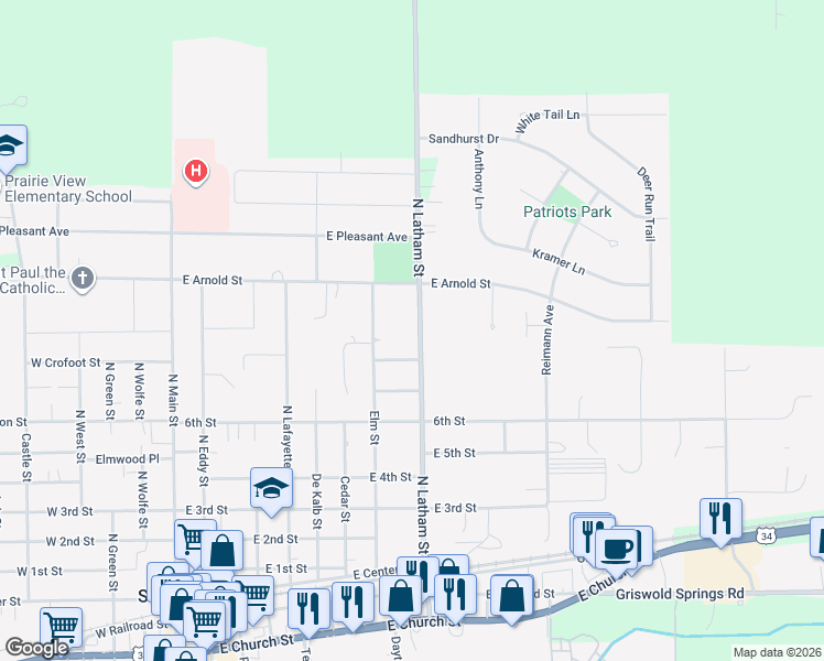 map of restaurants, bars, coffee shops, grocery stores, and more near 809 North Latham Street in Sandwich