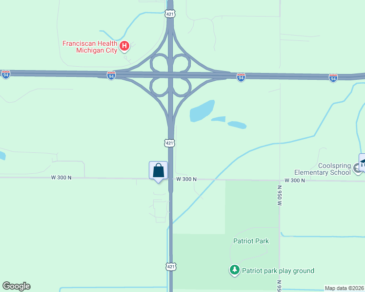 map of restaurants, bars, coffee shops, grocery stores, and more near 3177 Frontage Road in Michigan City